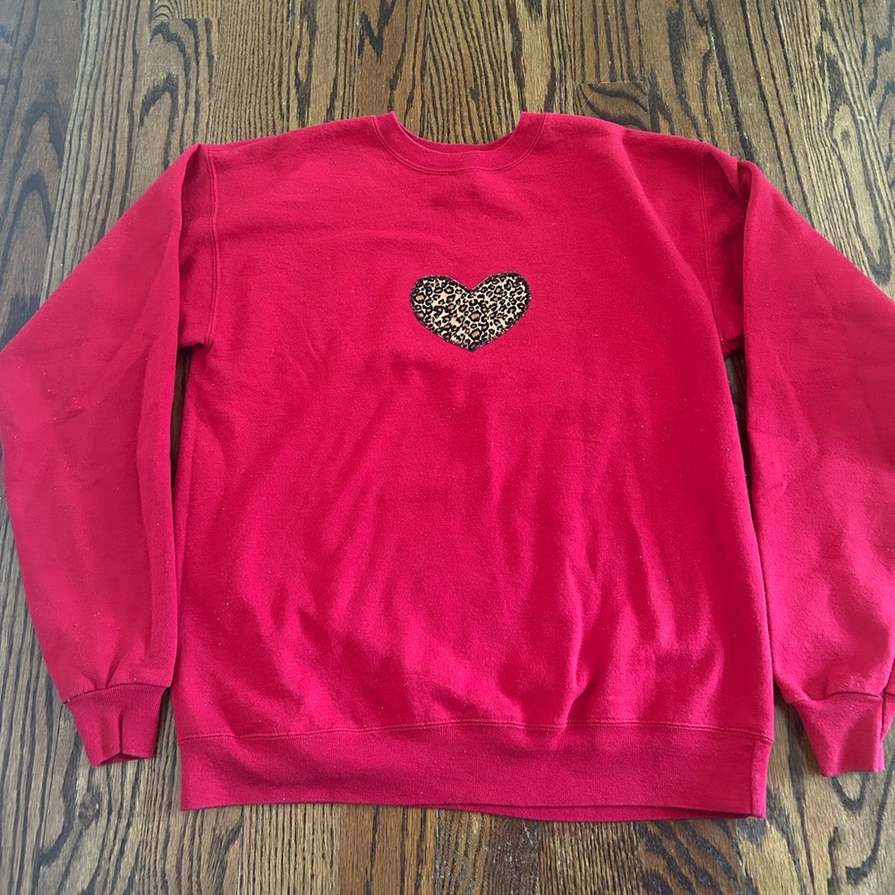 red cheetah print crewneck